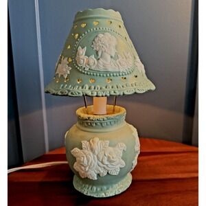 Vintage Jasperware Style Accent Lamp Cameo Heart Cutout Mint Green Kitchen Mini